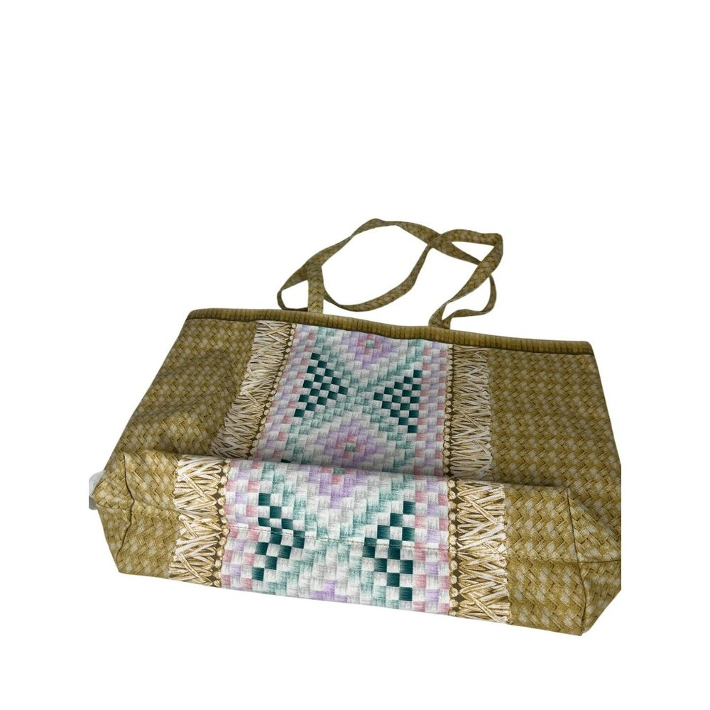 Estee Lauder Beach Tote Bag With Pastel Geometric Pattern & Pink Lining